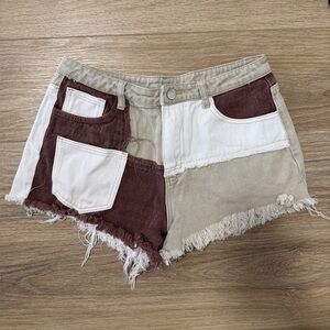 SHEIN Patchwork Colorblock Denim Shorts